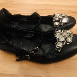 MIU MIU Black leather embellished flats size 8.5